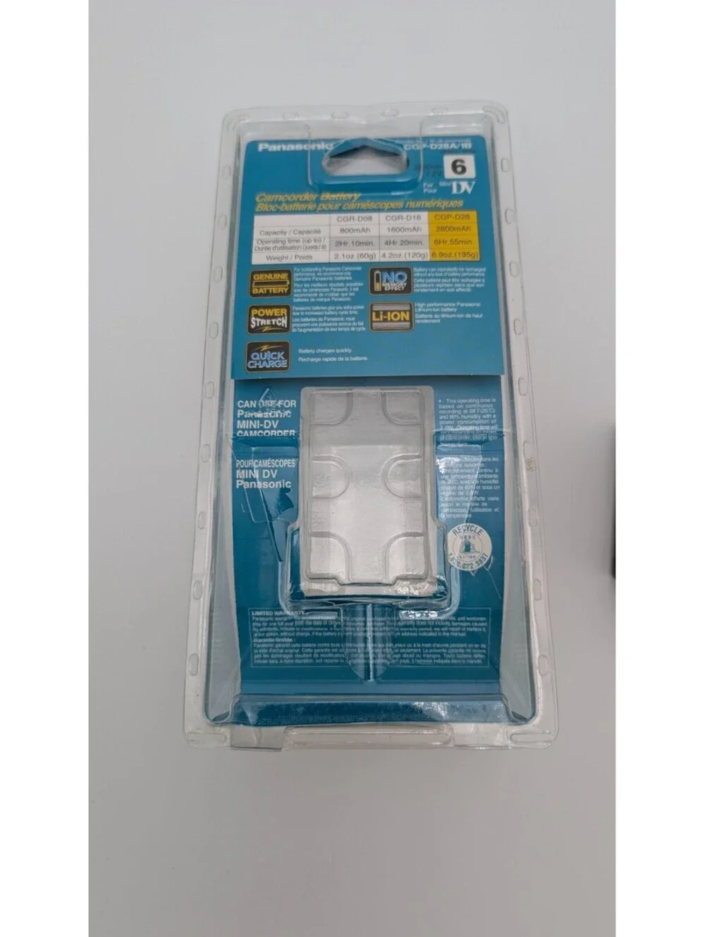 Panasonic Lithium-Ion Mini DV Battery Pack 7.2V 2800 mAh CGP-D28